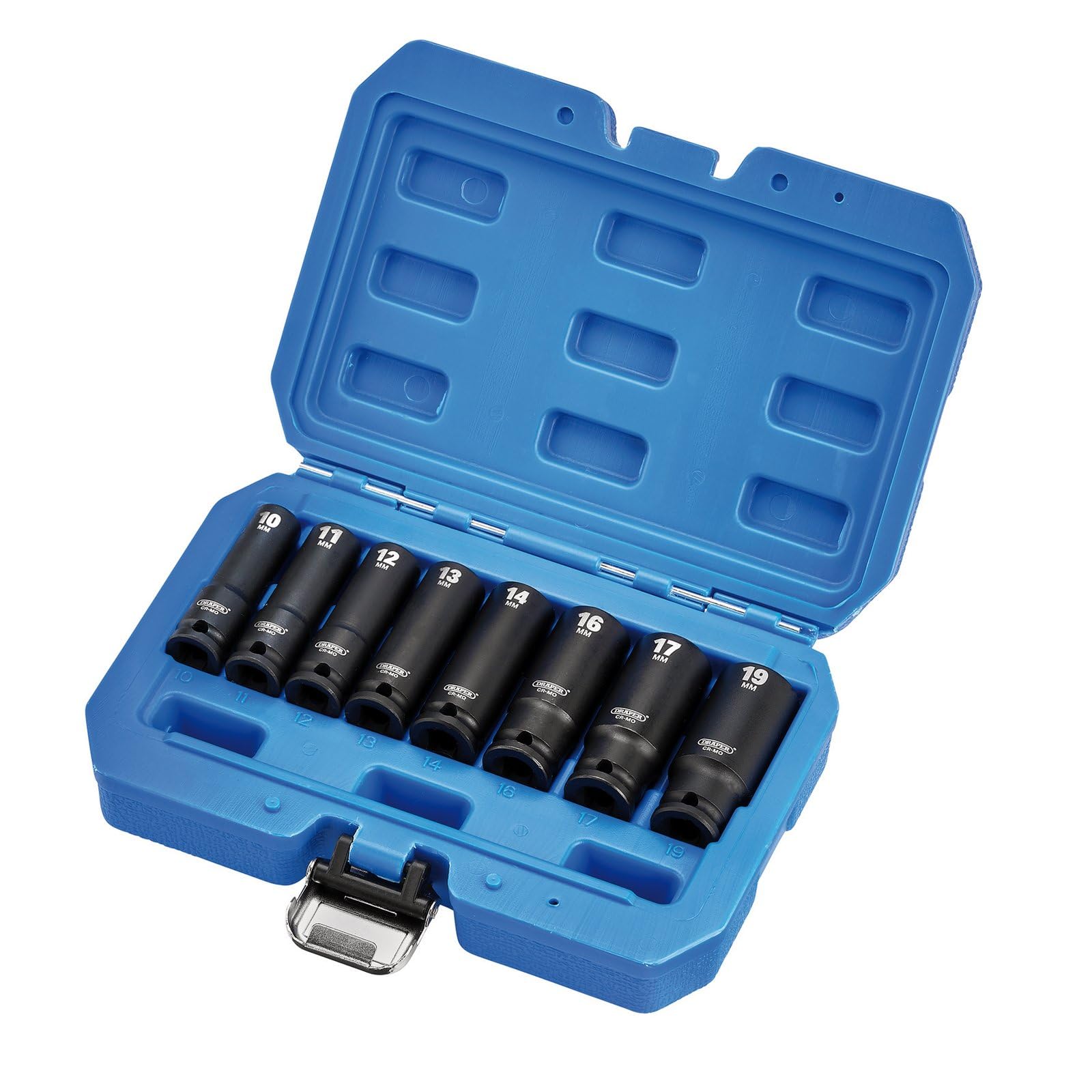 Draper HI-TORQ 8pcs Metric Deep Impact Socket Set, 3/8" Sq. Dr. - 20205-6-Point CR-MO Steel, Black, 1