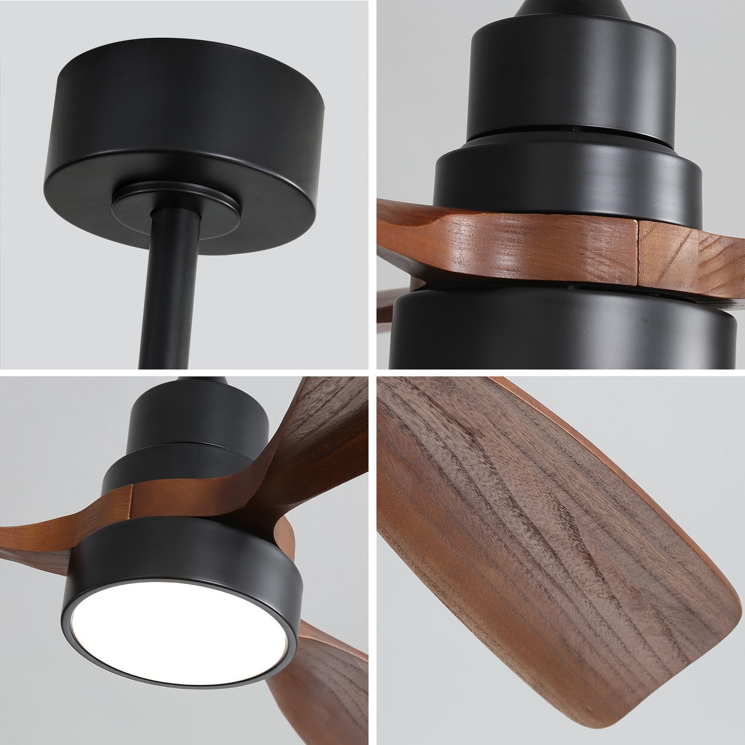 Wood Ceiling Fan 48 Inch with 3 Solid Wood Blades Remote Control Reversible DC Motor for Living Room