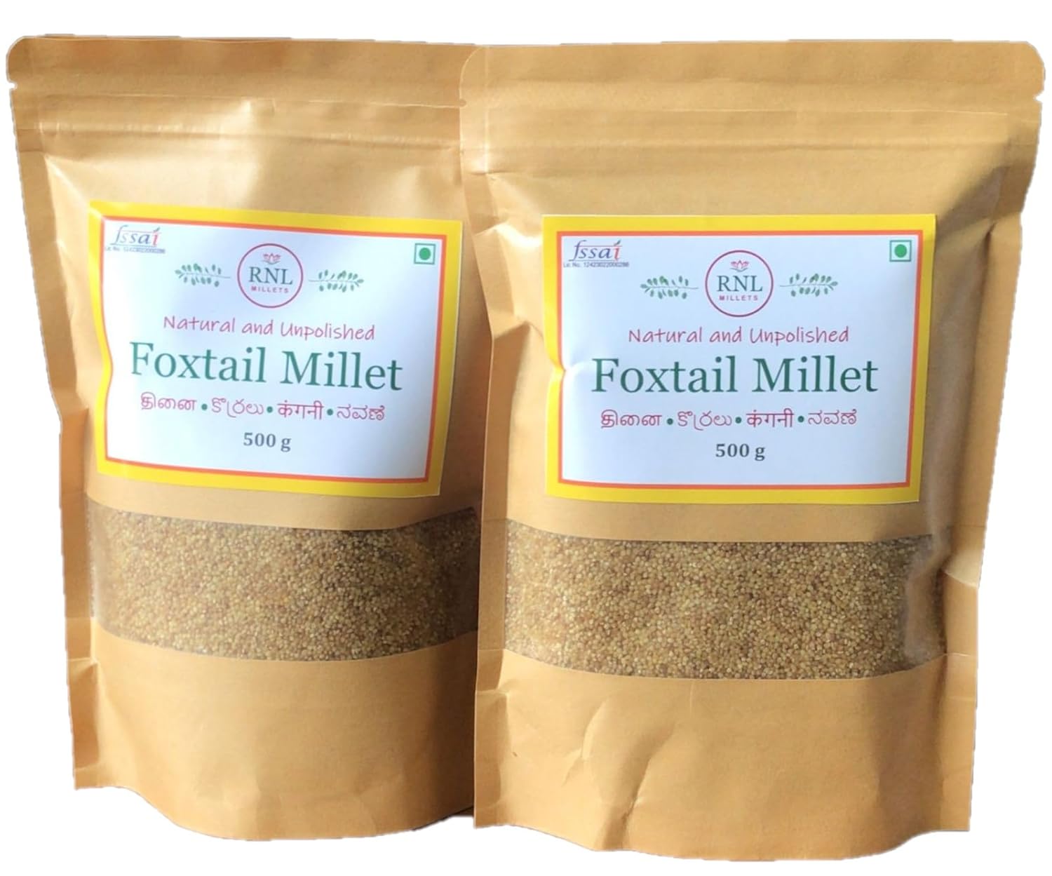 Foxtail Millet 1kg (2 x 500g),Thinai Korralu Kangni Navane, Fiber