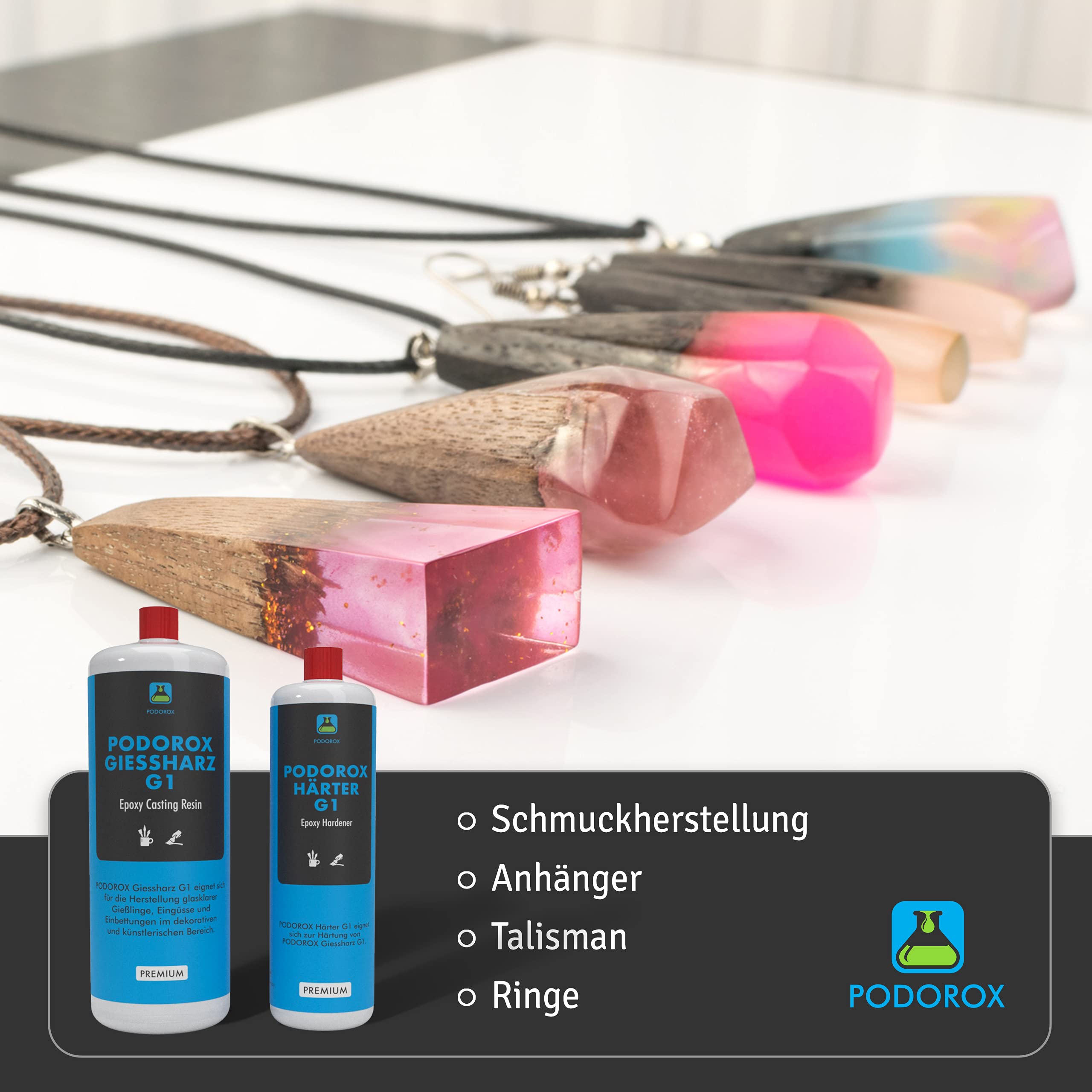 Epoxidharz Gießharz mit Härter | 4,5 kg PODOROX G1 | glasklar und geruchsarm | Zum Gießen | glasklar und transparent | Komplett für Anfänger und Profis | Epoxidharz Resin Set | Epoxyharz| Resin Set