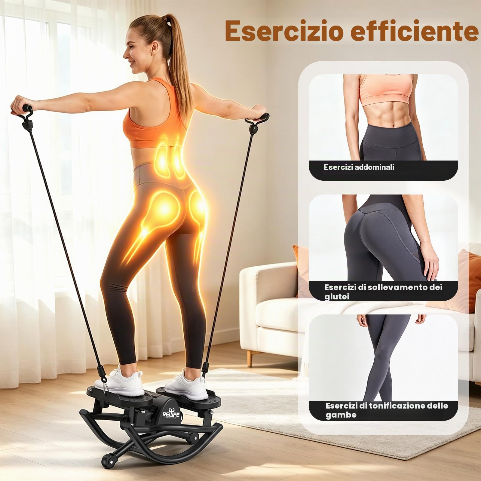 RELIFE REBUILD YOUR LIFE Stepper oscillante per uso domestico Oscillazione laterale Movimento 3D Stepper oscillante a basso impatto per fianchi, gambe e glutei ideale per casa e appartamento