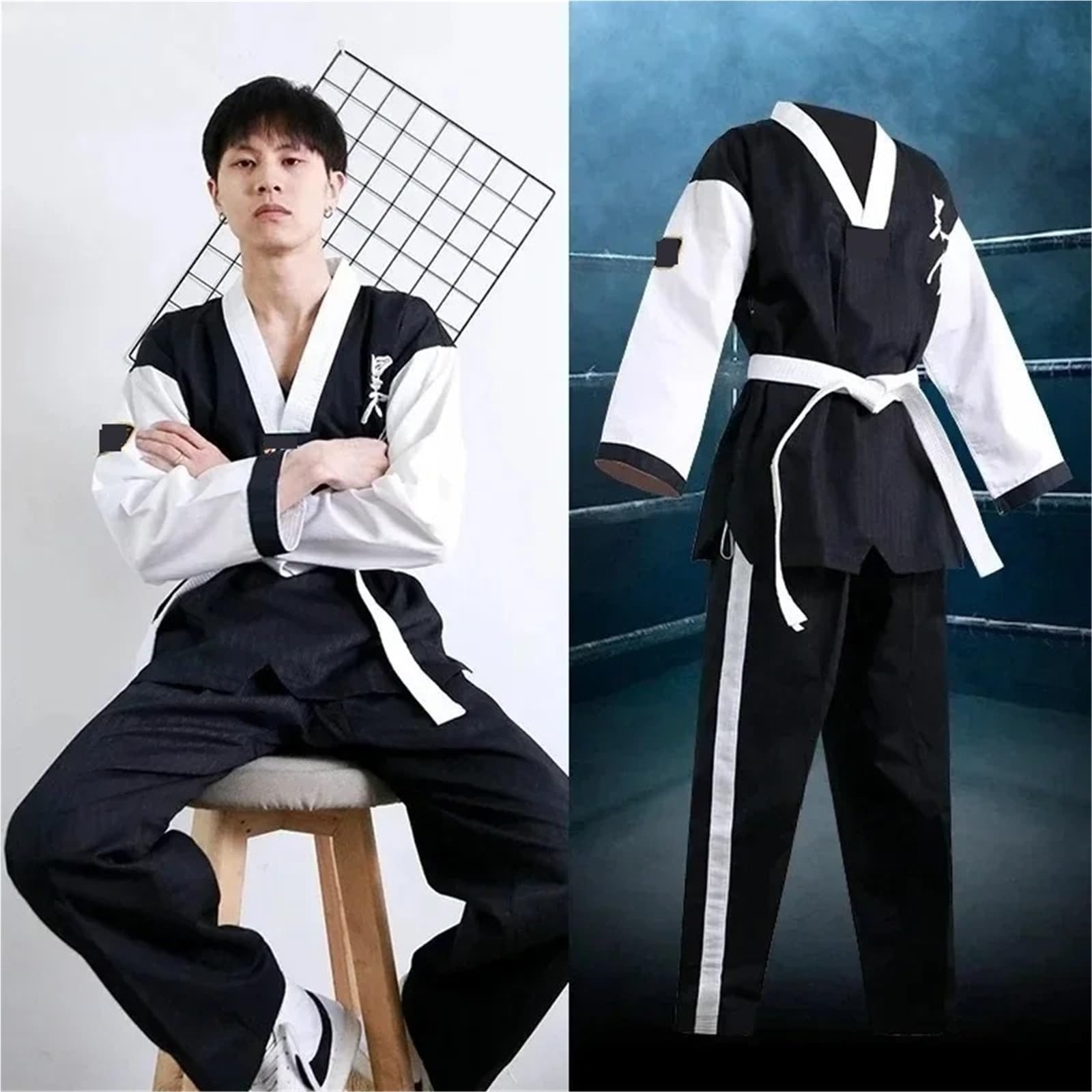 Traje de Karate Traje de polialgodón Taekwondo acanalado for niño adulto, uniforme Karate, atletismo artes marciales
