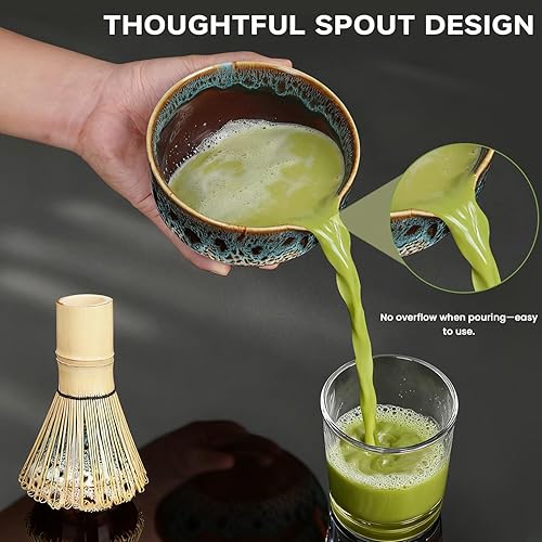 Miniatura 7 de Juego de 7 batidores de matcha, juego de matcha de cerámica, incluye cuenco matcha, batidor de matcha, soporte de Chasen, cuchara de bambú, soporte