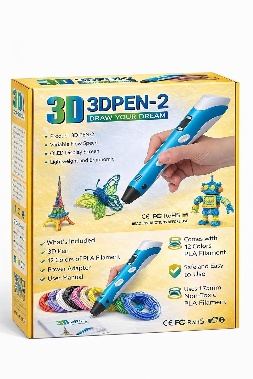 3D Pen for Kids & Adults with OLED Display, Adjustable Speed & Temperature Control, Lightweight 3D Printing Pen, Includes 03 Colors PLA Filament for DIY Art, Crafts, School Projects & STEM Learning-picture-49