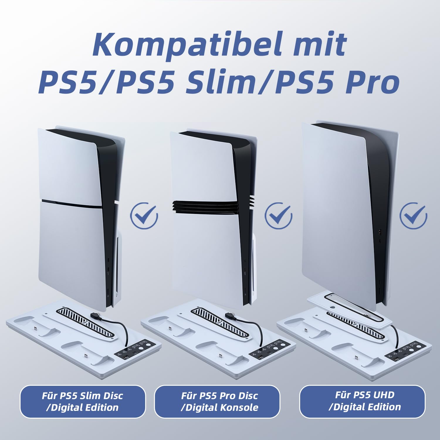 Wigearss PS5/PS5 Slim/PS5 Pro Kühler Standfuß mit Dual Controller Ladegerät, PS5 Controller Ladestation Standfuß mit Lüfter, RGB Licht für PS5/PS5 Slim/PS5 PRO UHD/Digital Edition