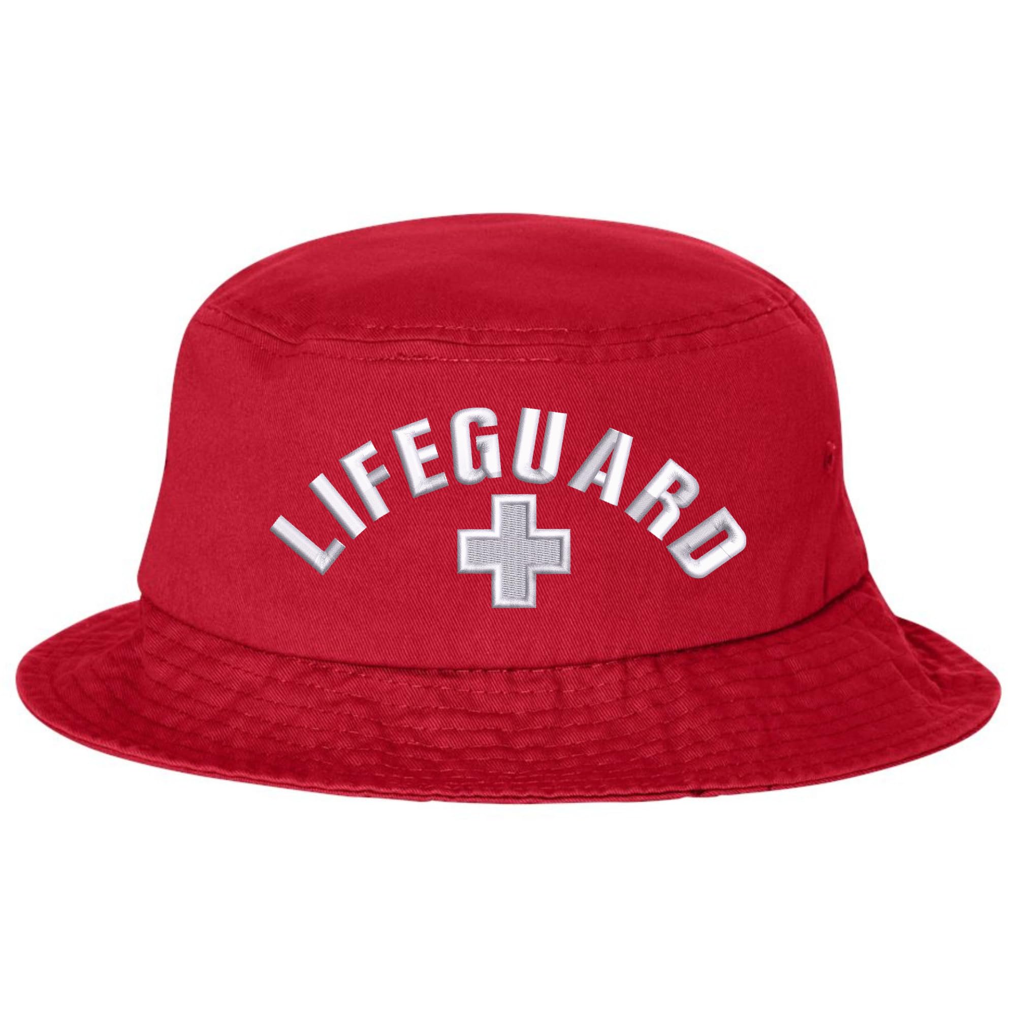 Red Lifeguard + Bucket Hat - Unisex Sun Protection Embroidered Logo Uniform Safety Cap for Men & Women