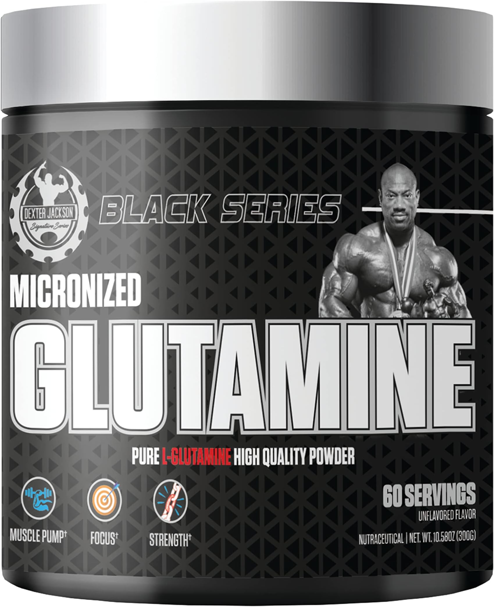 Dexter Jackson Black Series Micronized Glutamine - 60 Servings, 300gm | Muscle Recovery and Immune Support - Essential Amino Acid