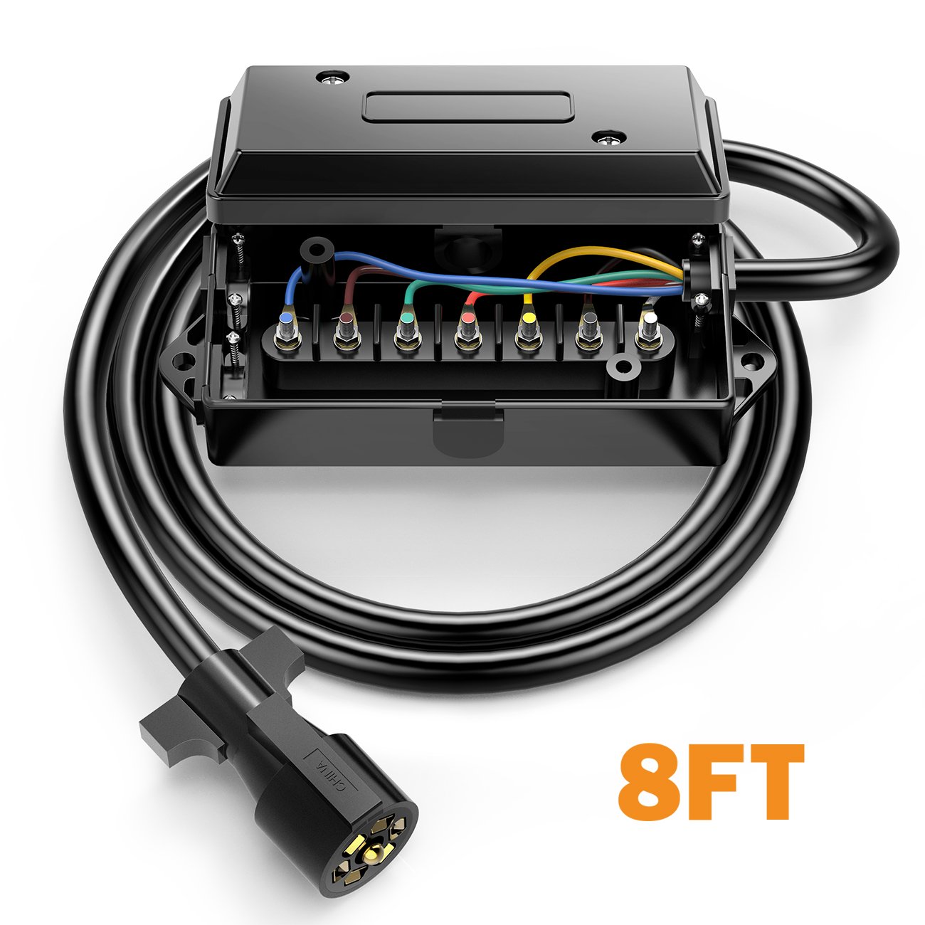 Buy Auxbeam7 Way Trailer Cord, 7 Pin Trailer Plug with 7 Gang Junction Box, 8 Feet Trailer