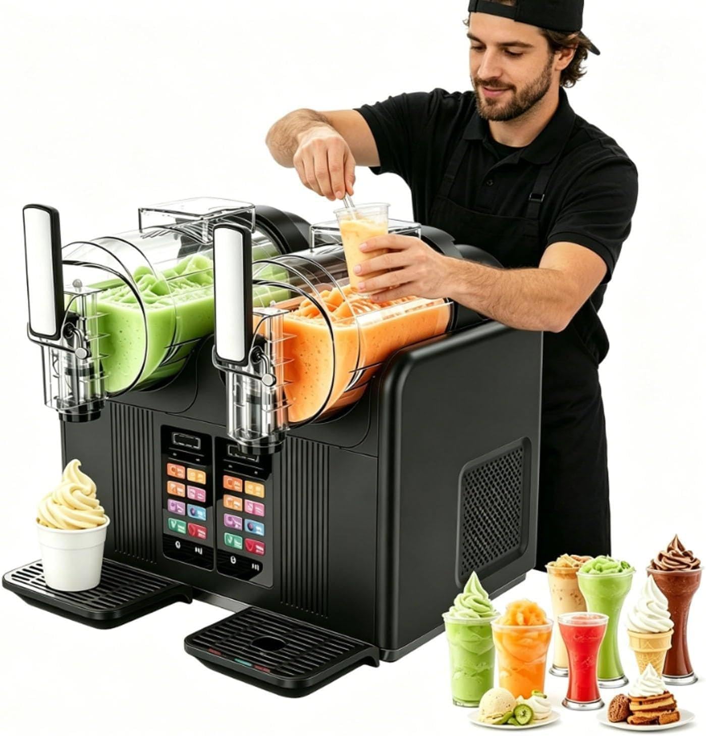 Two-Flavor Slushy Maker and Soft Serve Freezer, 2L/0.53 Gal Each White