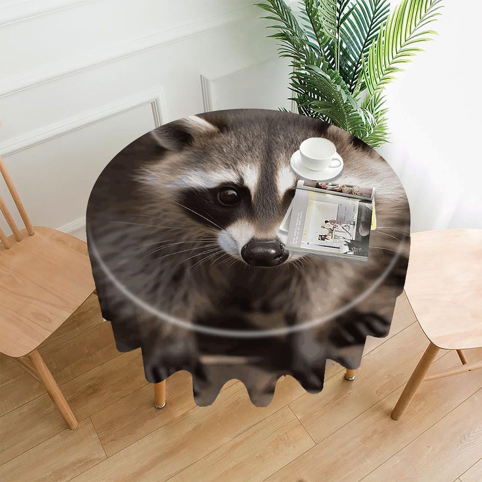 MUSM 60 Inch Cub Raccoon Round Tablecloth Wipeable Washable Table Cover for Kitchen and Dining Room Decorative Table Cloth for Party Holiday Picnic Outdoor