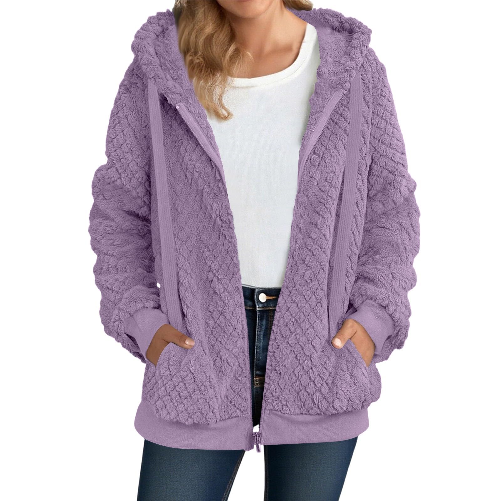 Chaqueta Mujer Invierno Abrigos De Cazadora Forro Polar，Chaqueta polar femenina con capucha forro interior cremallera frontal y bolsillos laterales ideal para exteriores uso diario y diseño informal