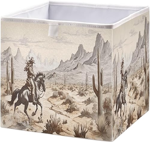 Western Desert - Cubo de almacenamiento plegable de tela de 11 x 11 x 11 pulgadas, canastas de almacenamiento portátiles para estantes, armarios,