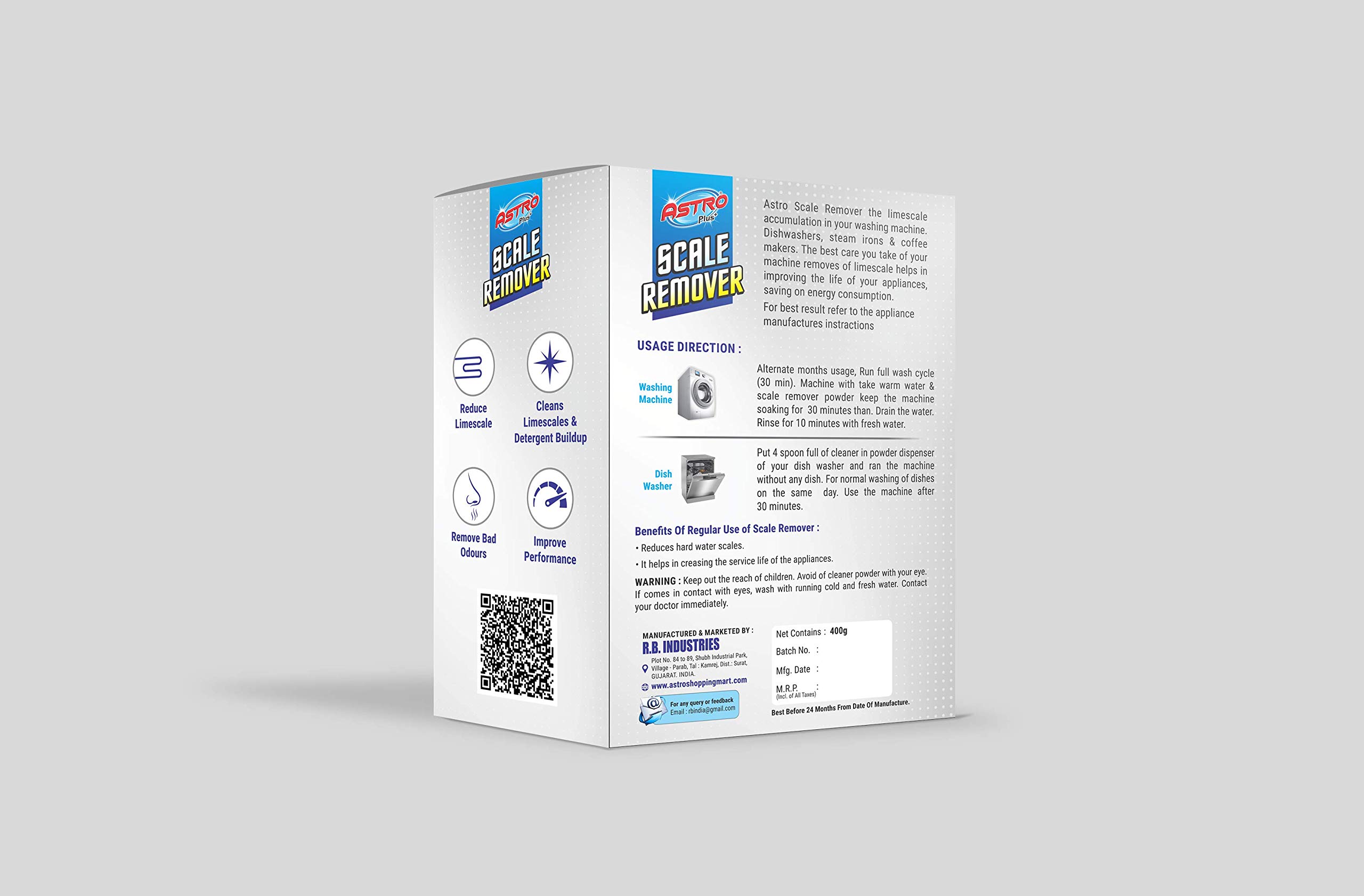 Astro Plus Scale Remover, Remover New Washing Machine Tub Cleaning Powder, Suitable For All Branded Top & Front Load Descaling (200 Grams) Mini Pack
