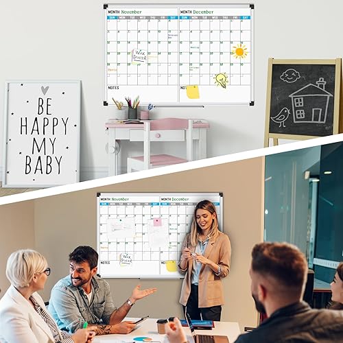 Miniatura 6 de XBoard Calendario magnético pizarra blanca de 48 x 36 pulgadas, calendario de 2 meses, pizarra blanca + tablero de calendario colorido, tablero de