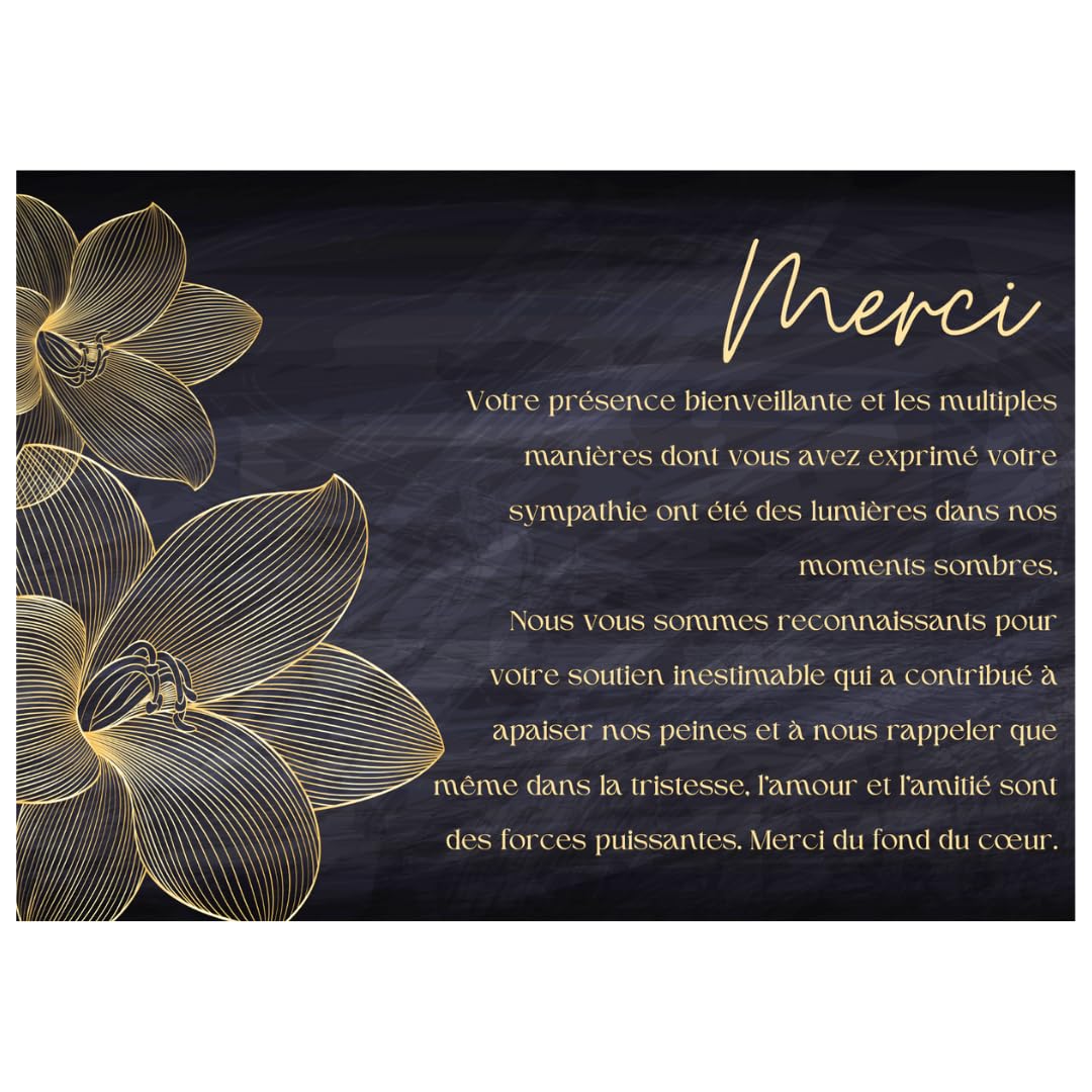 Amour Éternel Parent Deces Thank You Card Set, Black, Lot de 40