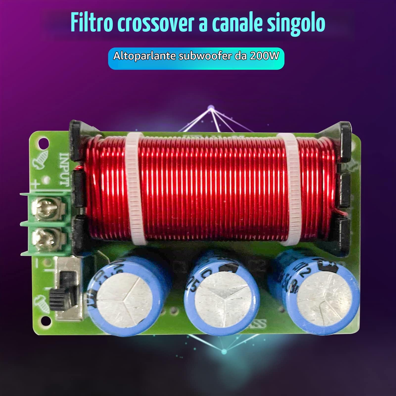 Filtro Crossover Para Subwoofer De 200W – 50Hz, 4-8 Ohmios – Para Coche Y Hogar – Tamaño Compacto 88x55x35mm