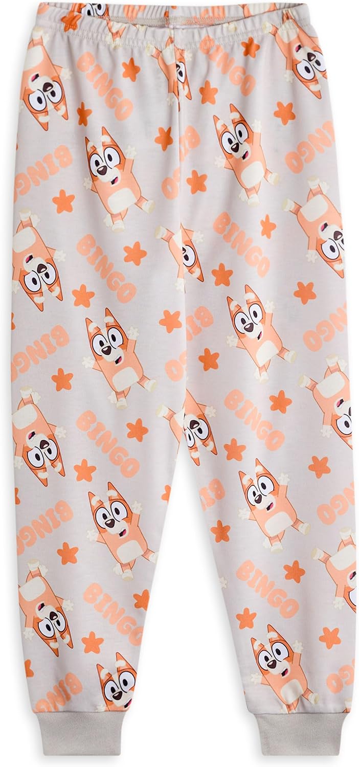 Bluey Kids Pajama Set Pack of 2 Children Bingo Character Graphic Long Sleeve Top & Long Leg PJ Bottoms in Blue Beige