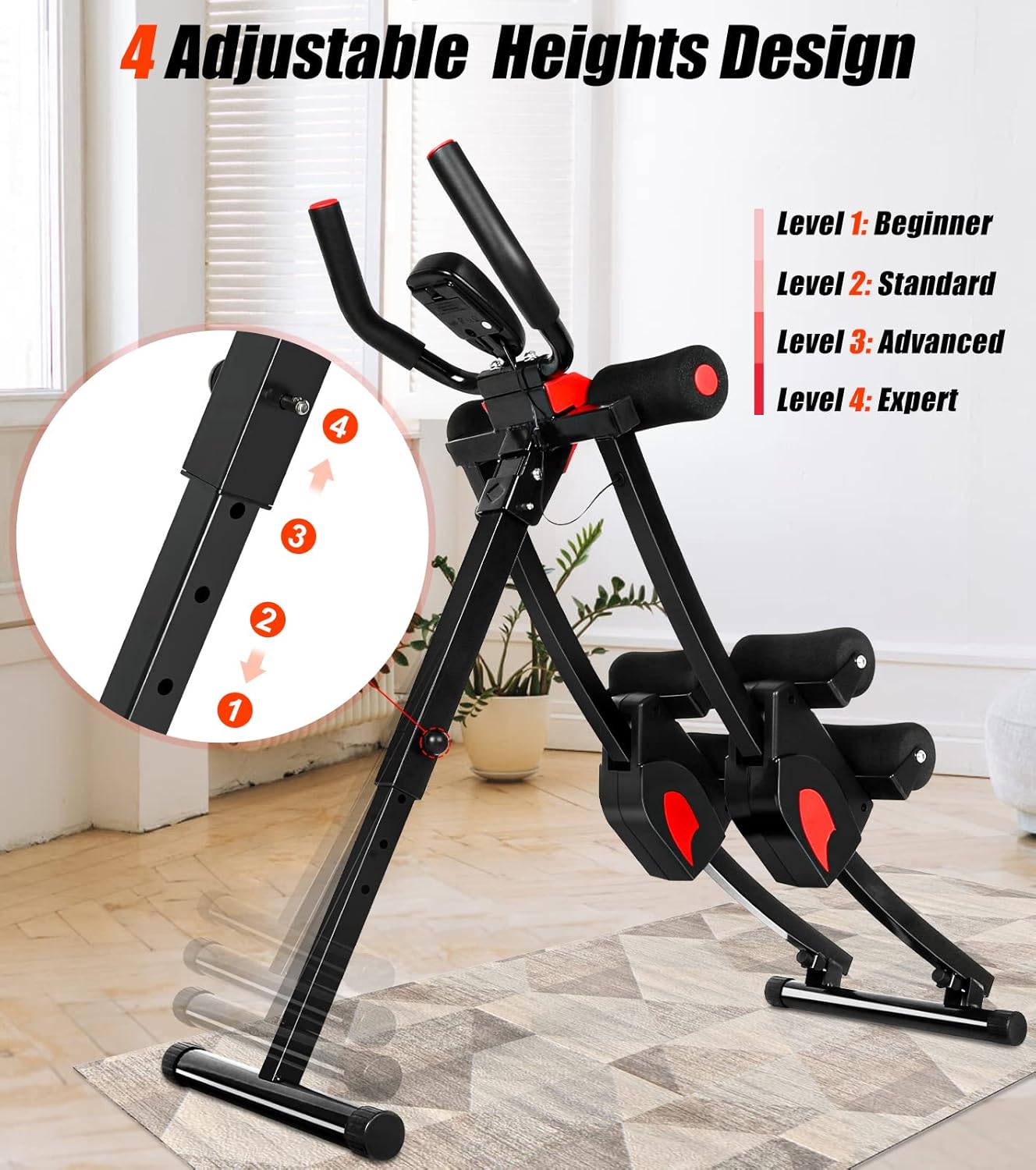 Ab Workout Equipment - Ab Machine for Stomach Workout in Home Gym, Foldable Core & Abdominal Exercise Fitness Equipment Ab Crunch Waist Trainer with 4 Height Adjustable