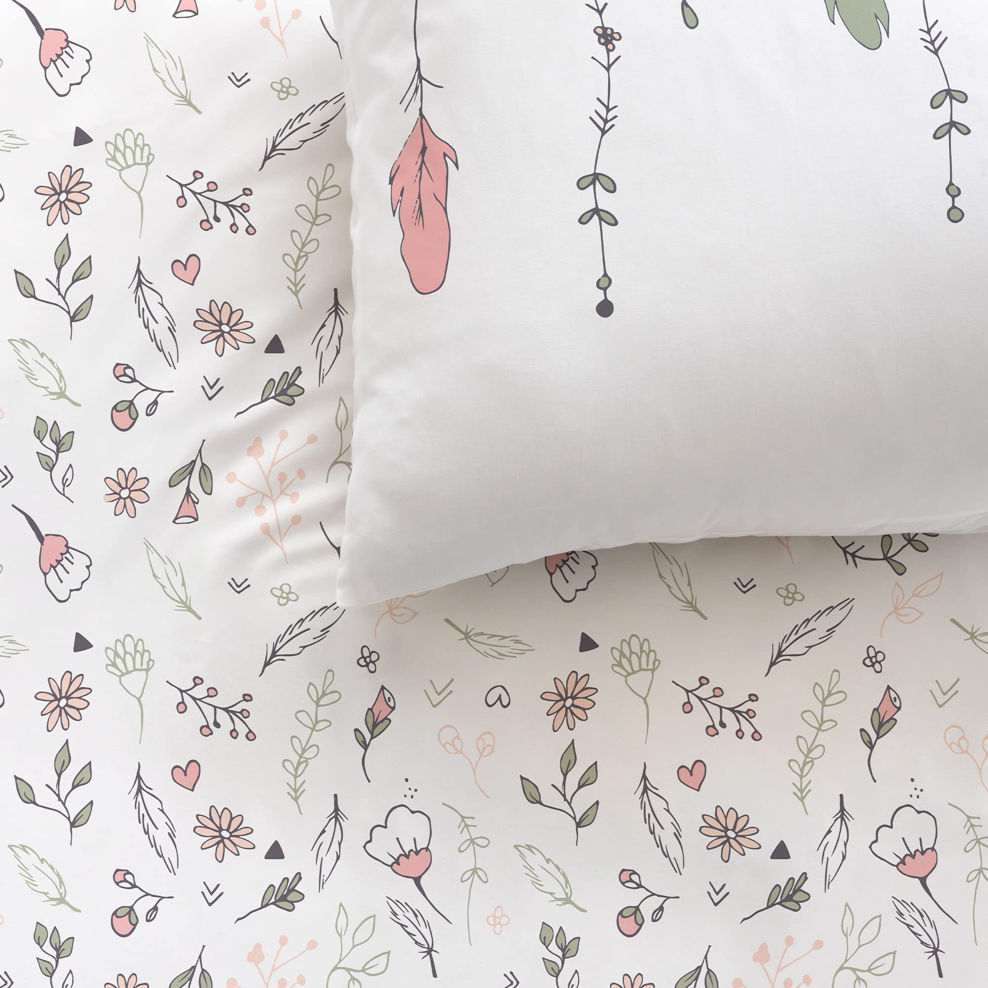 MATT & ROSE Parure de Lit 220x240 cm Attrape Coeur Imprimées Réversibles | 100% Coton | Oeko-TEX | Housse de Couette 220x240 cm + 2 Taies d'oreiller 65x65 cm | Blanc