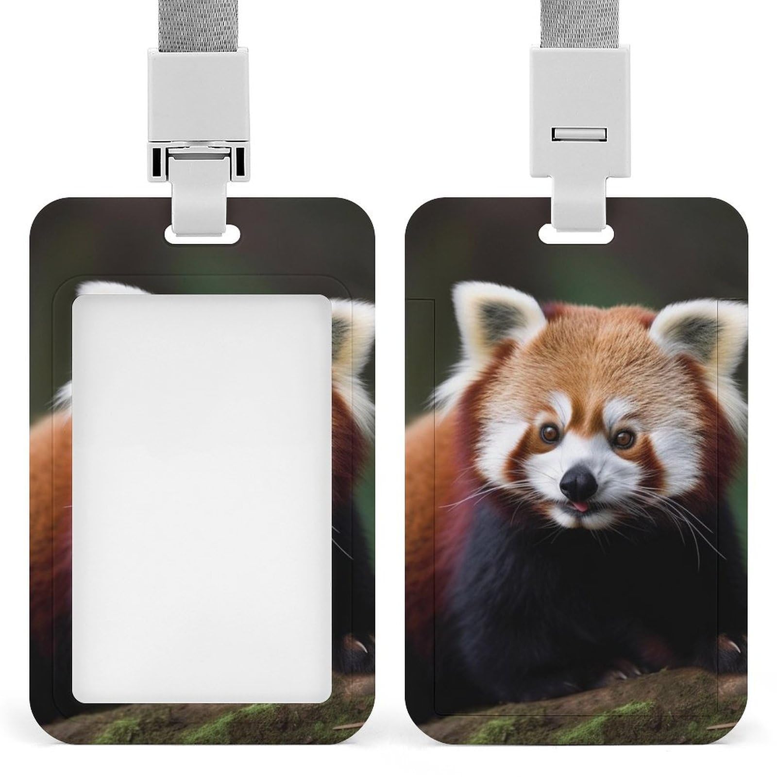 ID Card Holders for Lanyard,Animal Red Panda Printed Badge Holder with Clear Window,Plastic Vertical Bus Pass Holders for Work Teacher Nurse Employees Proximity Key Cards Women Men