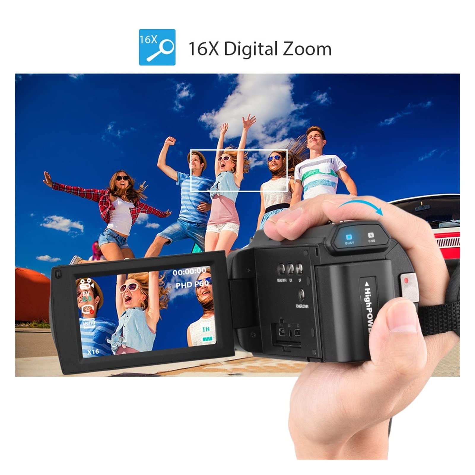 Registratore con fotocamera digitale Camcorder for videocamera digitale WiFi 4K / 60FPS 48MP Registratore videocamera con 16x Zoom 3 pollici Batterie touchscreen Telecomando