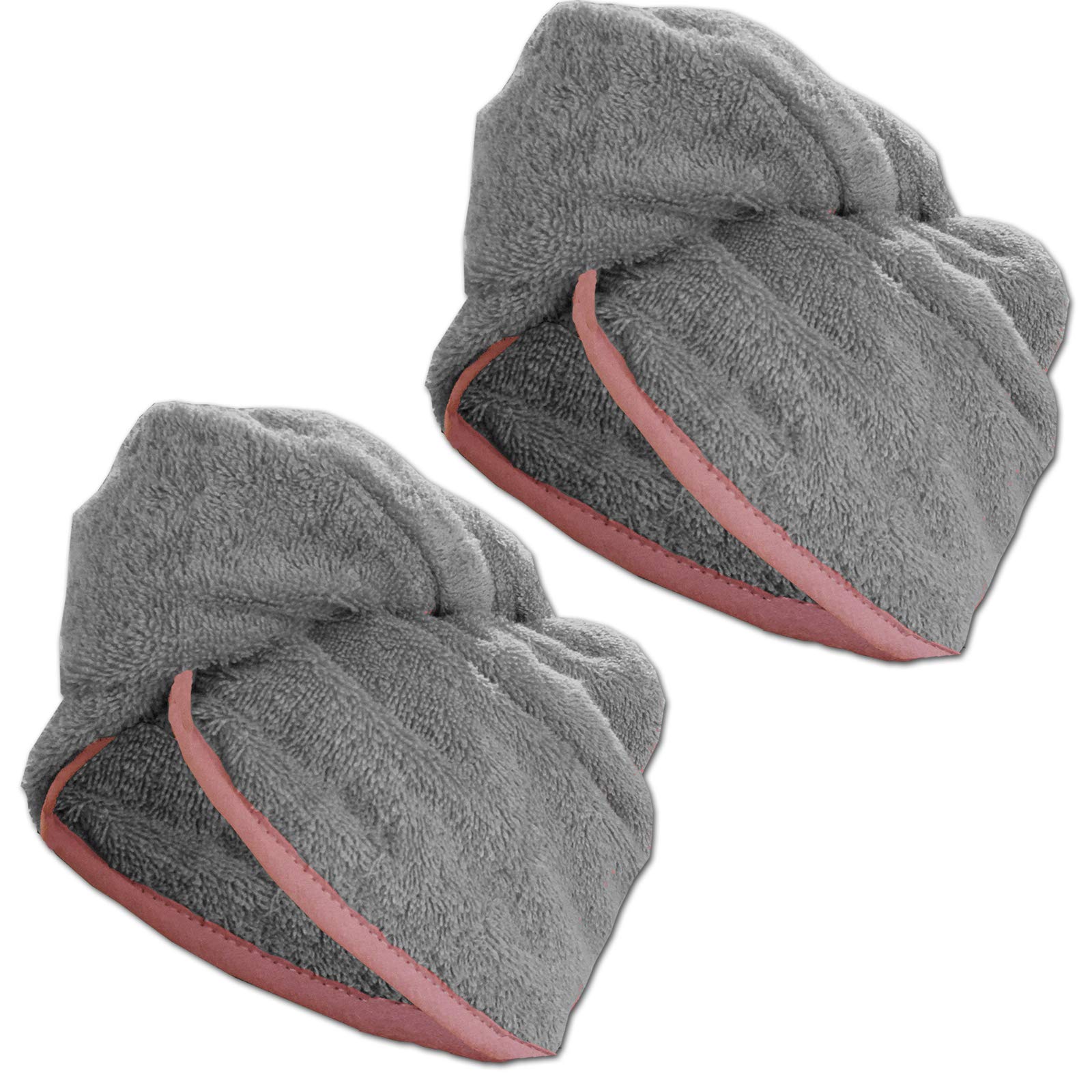 HOMELEVEL 2 turbantes de pelo de rizo con goma para niños, 100% algodón, absorbentes, agarre estable, 2 x gris