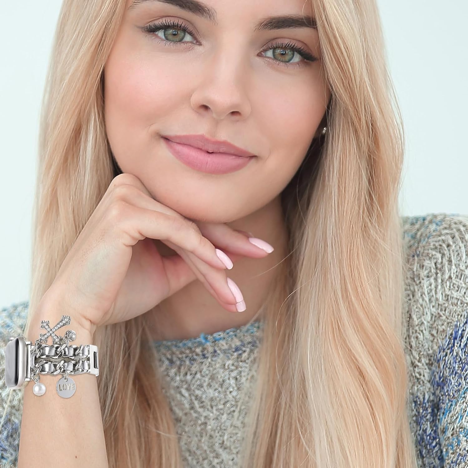 Stylish Metal Bands Compatible with Apple Watch Band 49/46/45/44/42mm 41/40/38mm Women,Cuban Chain Band with Cute Pendants Love Cross Charms Strap for iWatch Series 11 10 9 8 7 6 5 4 SE/Ultra 3 2 1 - Image 8