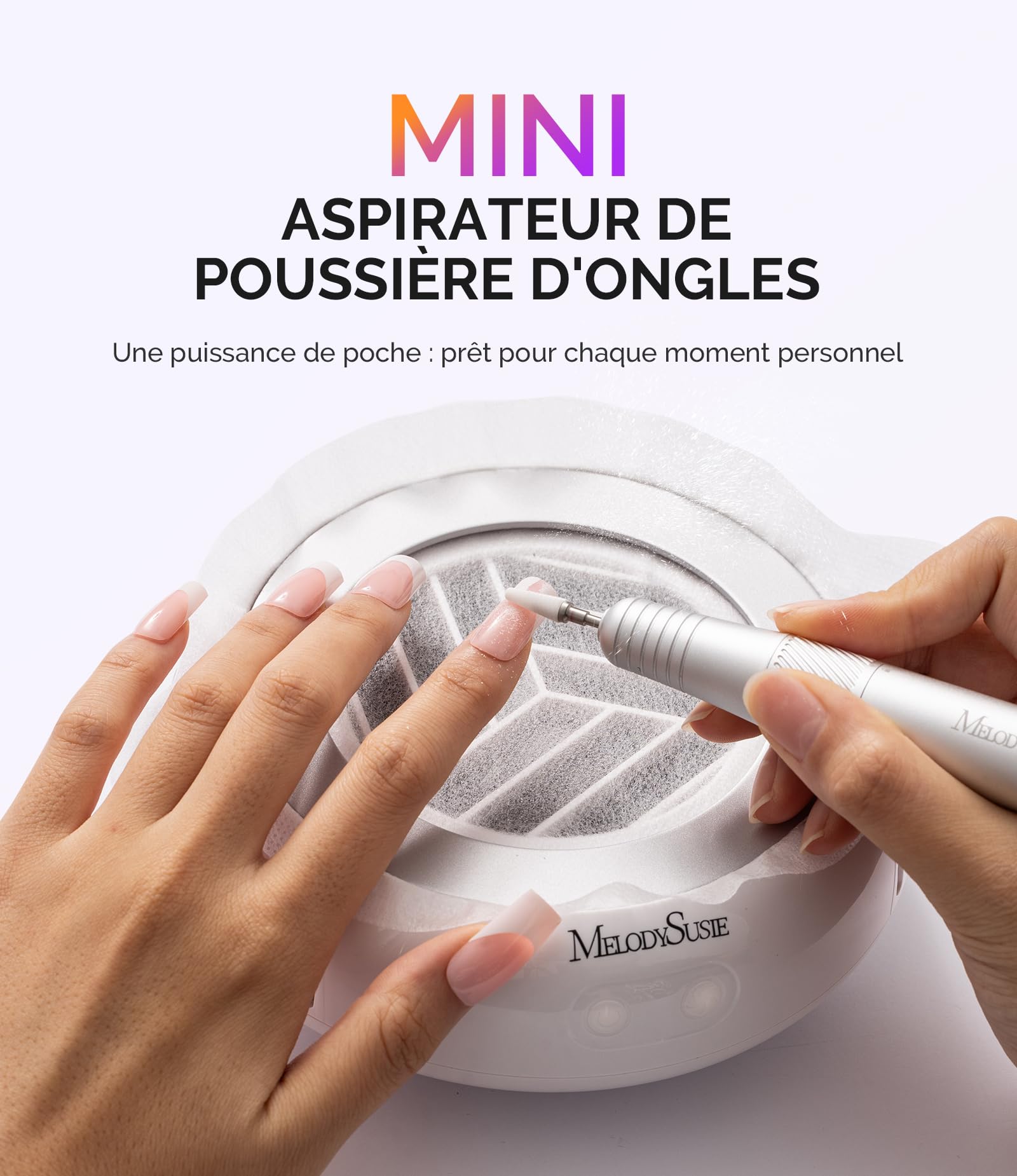 MelodySusie Aspirateur Ongle Portable HProA - 6000 tr/min Mini Aspirateur à poussière avec 30 Filtres aspirateur de table Ventilateur pour Ongles pour débutants et Salons, Blanc