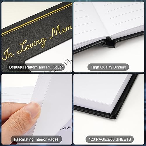 Miniatura 5 de SOITIS Libro de visitas funerarias para servicio conmemorativo, libro de recuerdos de cuero para que los invitados funerarios inicien sesión con