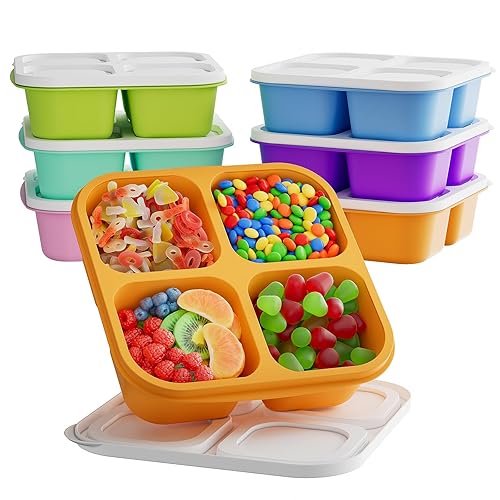 6 Pcs Bento Snack Containers, Reusable 4 Compartment Food Storage