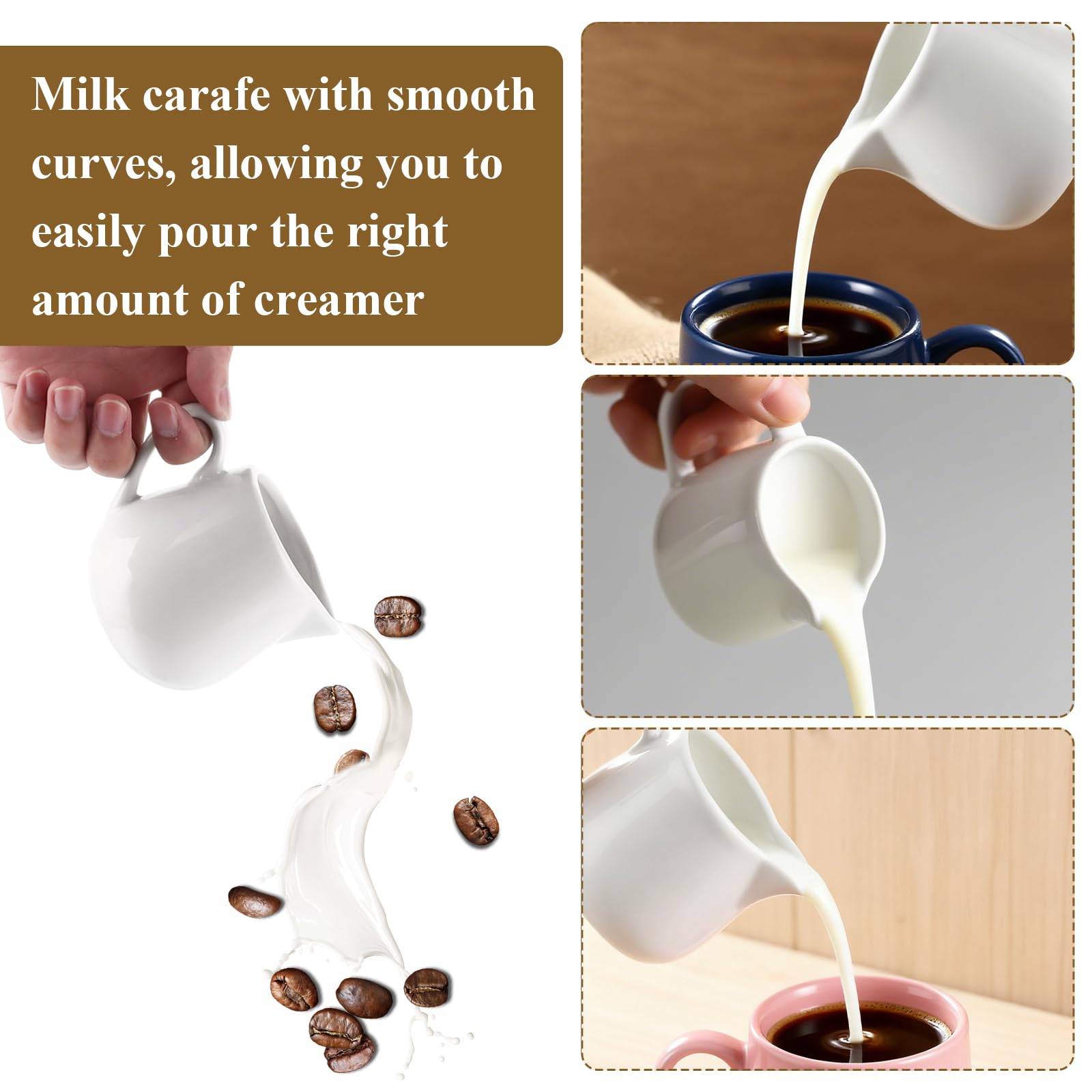 JMIATRY 8 Stück 240ml Milchkännchen Porzellan, Milchkännchen mit Griff Weiß für Milch Kaffee Cappuccino Latte