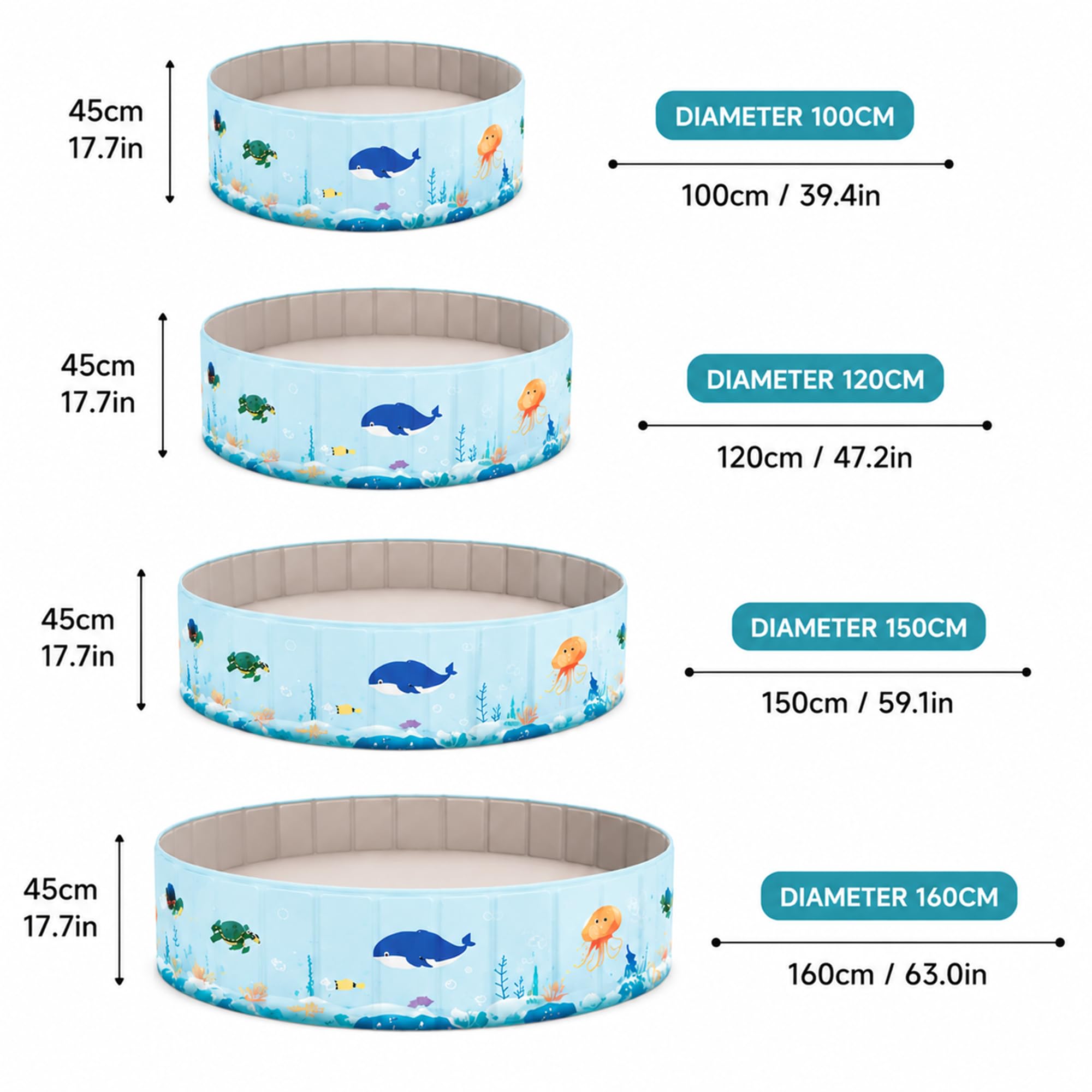 Piscina Bambini Pieghevole, Piscina Rigida Senza Gonfiaggio da Giardino | Piscina Portatile con Pannelli PVC Resistenti, Scarico Rapido e Salvaspazio per Esterni(39.4in)