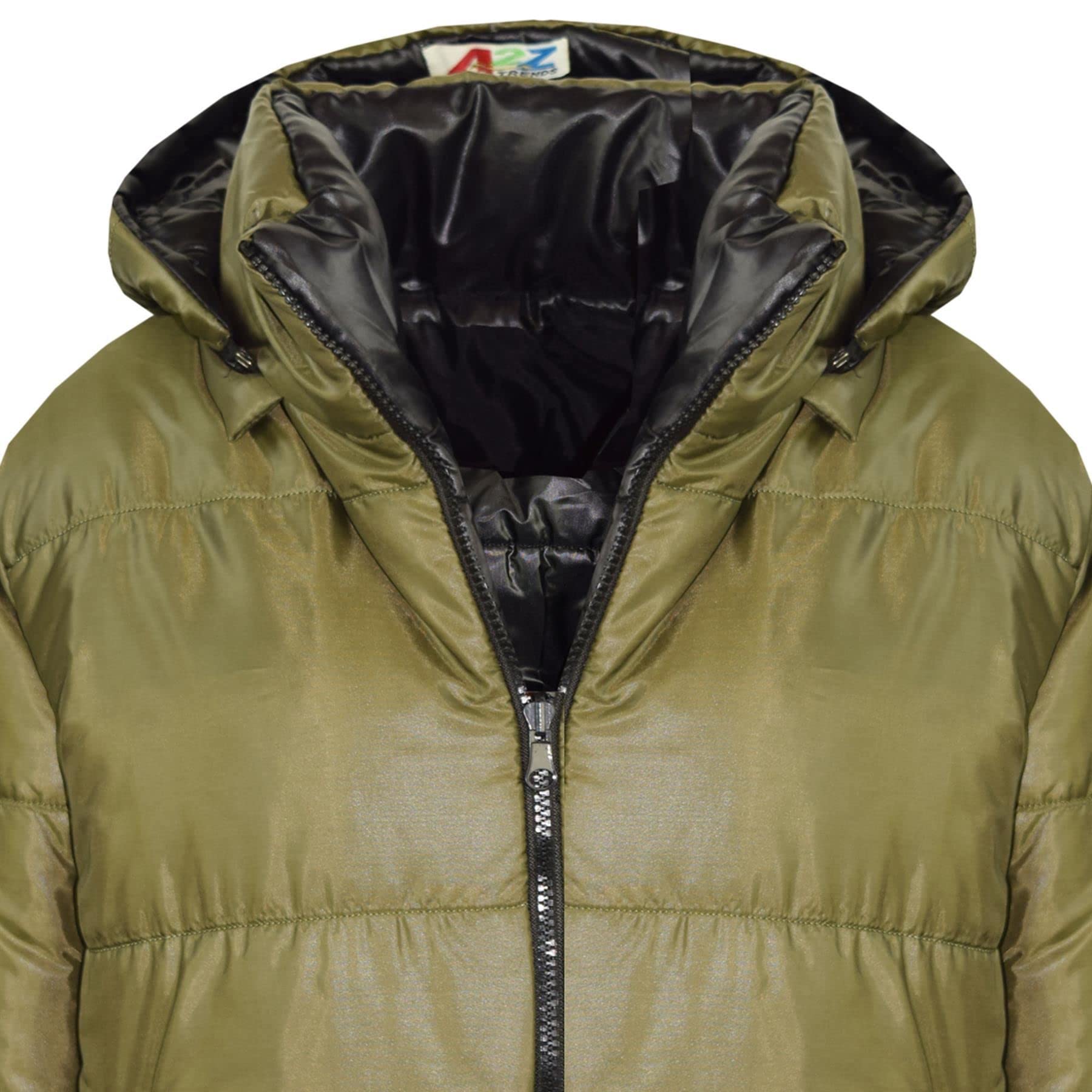 A2Z 4 Kids Dziewczyny Chłopcy Kurtka Dwustronna, Krótka, Z Kapturem, Wyściełana Podszewką Kurtki Puchowe - Reversible Jacket 492 Olive 13.