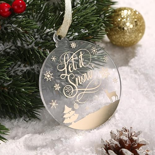 Miniatura 6 de UNIQOOO Juego de 12 adornos dorados de Navidad 2023, decoraciones para árbol de Navidad, ideas de Gfit, adornos de acrílico transparente con 6