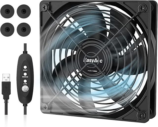 EasyAcc USB Fan Electronic Cooling Fans Quietly Cool 125mm DC 5V Computer Fan with 3 Adjustable Speeds Computer Heatsinks PC Fan Compatible with Computer / PS4 / TV Box / AV Cabinet / Router MULTI-WAY
