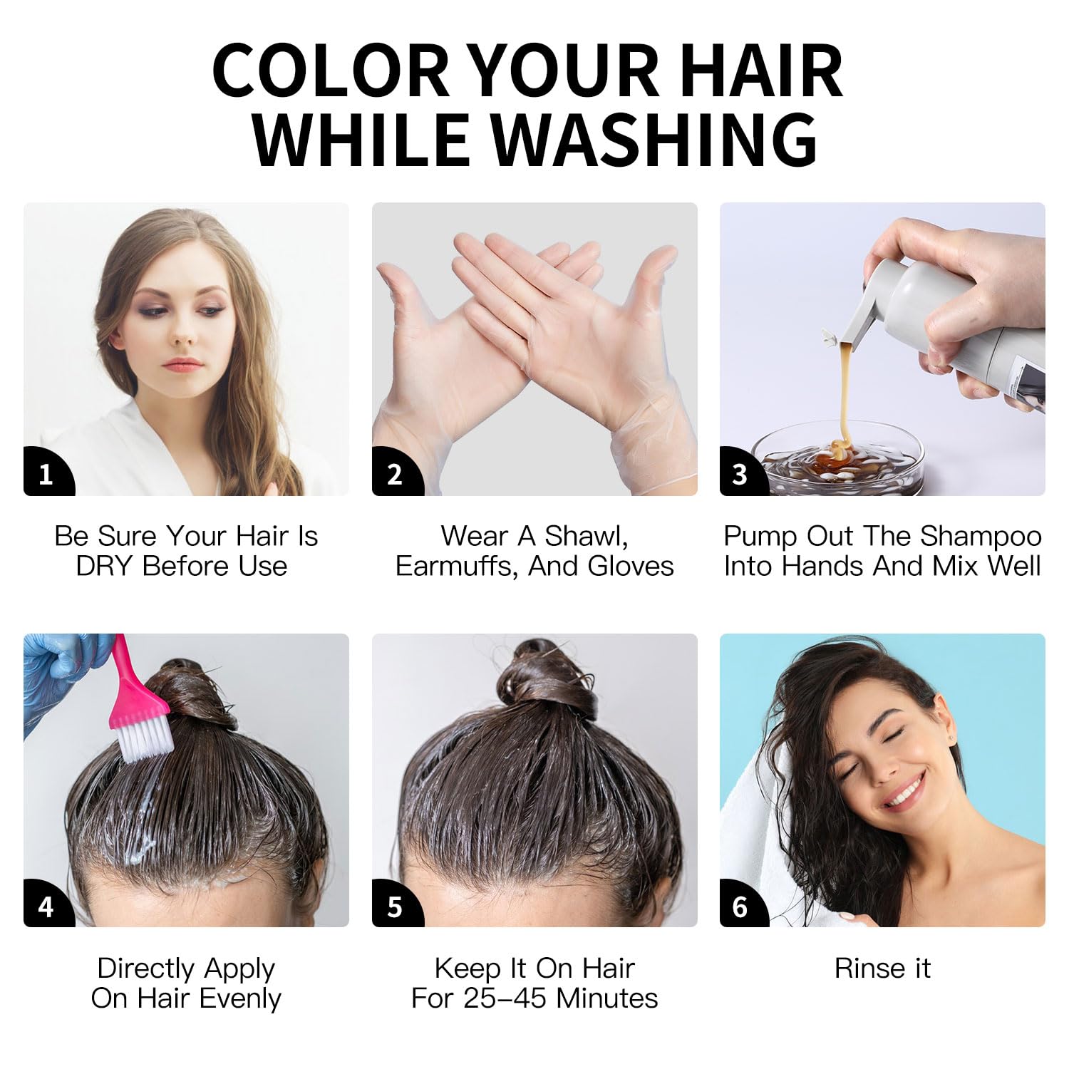 Color de cabello y barba 3 en 1 para hombres y mujeres: cobertura permanente de canas con esencias herbarias champú para colorear instantáneo (negro natural) 8