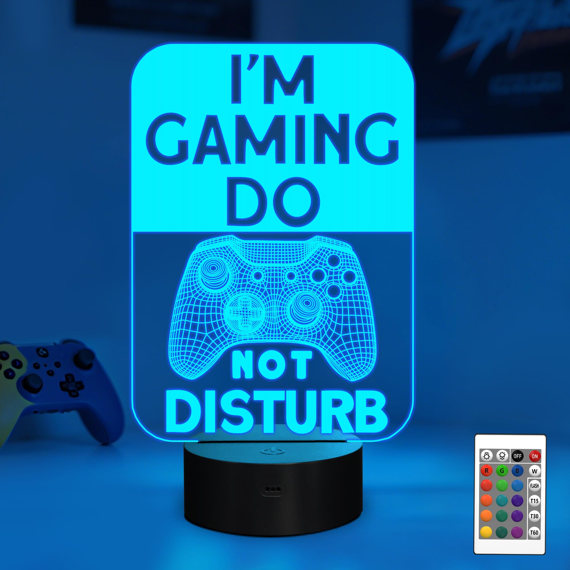 Do Not Disturb I'm Gaming Night Light,Gamepad Graphic Video Games Gamer Gift Funny 3D Illusion Lamp 16 Colors Changing Touch & Remote Control for Men Teenagers and Kids