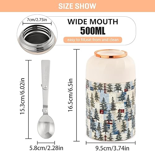 Miniatura 3 de MCHIVER Christmas Tree Food Jar with Spoon Stainless Steel Vacuum Insulated Food Container 17 oz Food Flask for Lunch