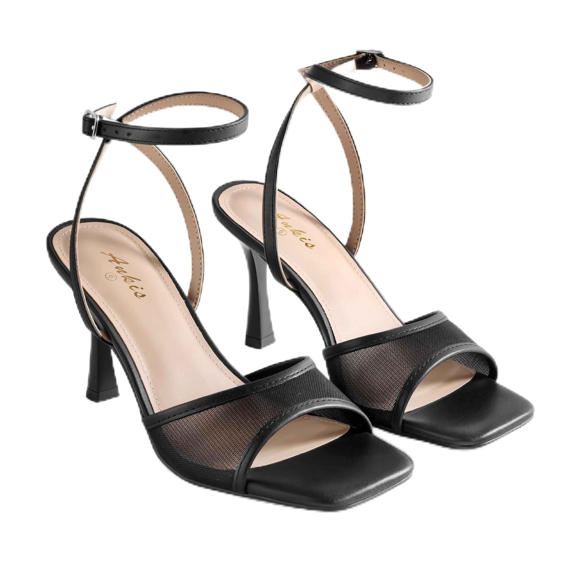 Ankis High Heels for Women Black Nude Heel Strappy Open Toe Stiletto Heels Ankle Strap Kitten Heeled Sandals Wedding Party Dress Shoes