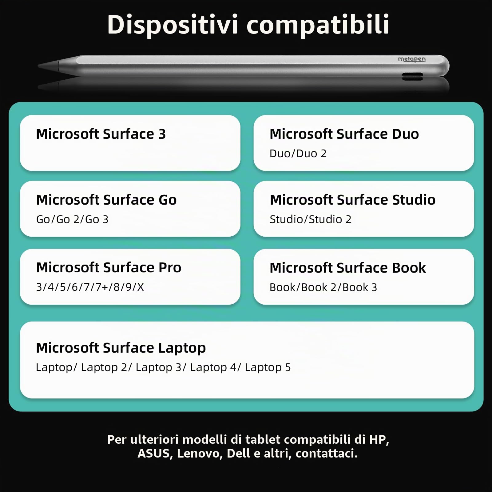 Metapen Penna Stilo M3 per Microsoft Surface a Pulsante Touch 360°,4096 Livelli,Inclinazione & Rifiuto del Palmo per Surface Pro X/9/8/7/6/5/4,Surface Go,Laptop,Studio, Book,Duo,ASUS VivoBook,HP Envy
