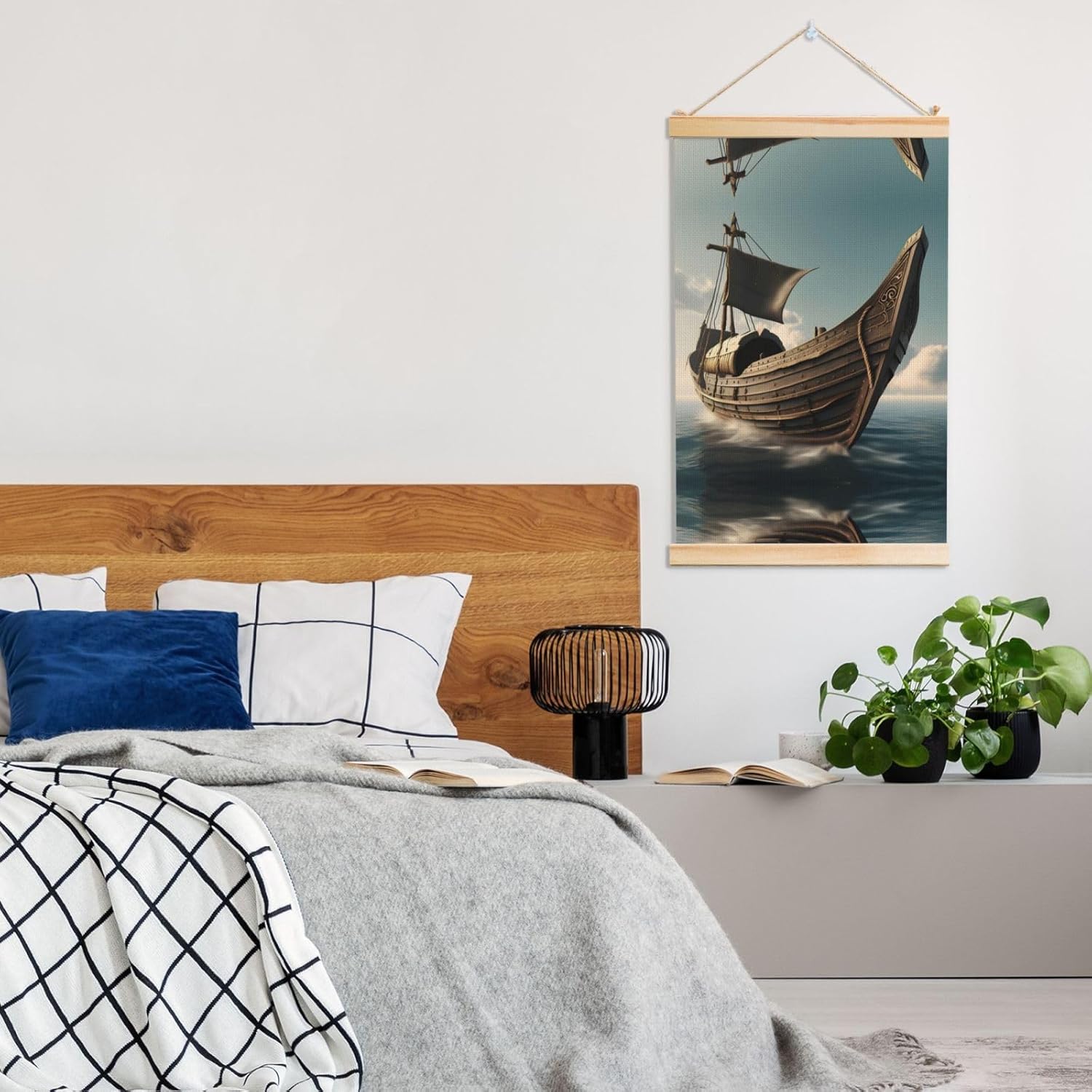 Old Viking Boat Print Poster Hanger,Hanging Poster, Poster Frame,Wood Poster Hanger, For Wall Hanging