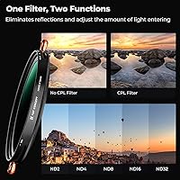 Vista 3 de K&F CONCEPT Filtro ND2-ND32 ND de 3.228 in de atenuador variable y filtro polarizador circular CPL 2 en 1 para lente de cámara sin puntos X