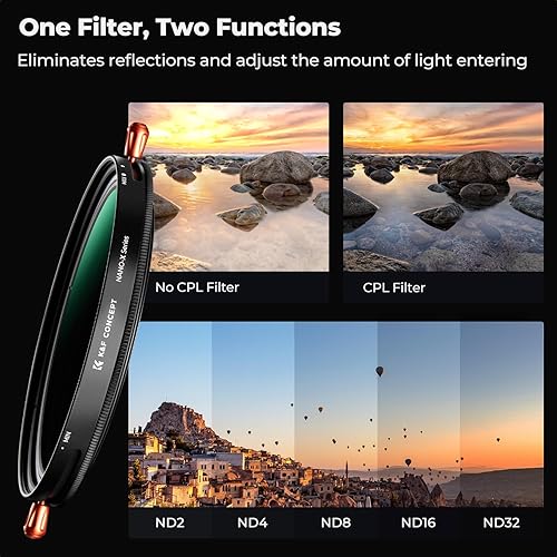 Miniatura 3 de K&F CONCEPT Filtro ND2-ND32 ND de 3.228 in de atenuador variable y filtro polarizador circular CPL 2 en 1 para lente de cámara sin puntos X
