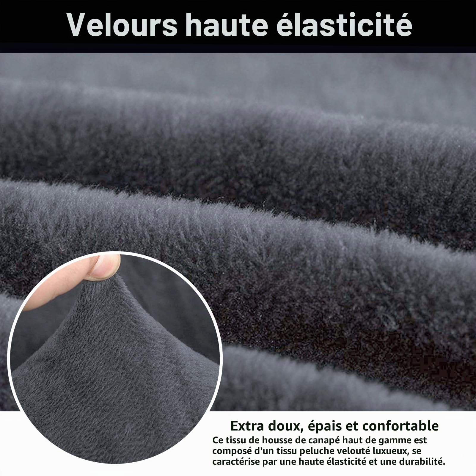 Housse de canapé en velours épais avec une taie d'oreiller, housse de canapé élastique super douce, de couleur grise, pour canapé de 1, 2, 3, 4 places (canapé d'angle en forme de L