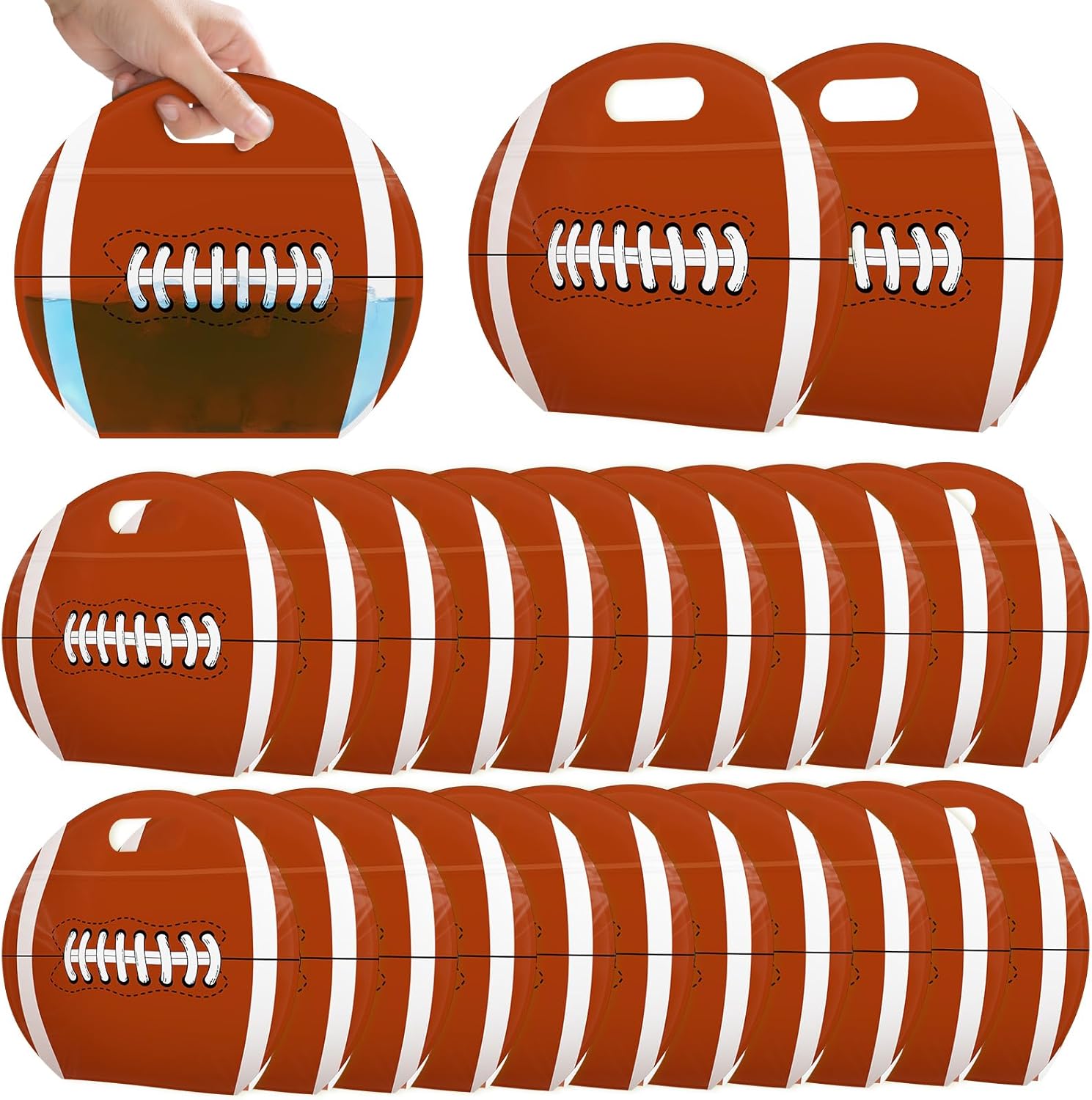 24pcs Football Snack Bags with Handles Reusable Sealed Stand-Up Goody Bags, Football Themed Party Favors Birthday Supplies for Team Practice/Game Day, Gifts for Football Lovers, Players, Coaches