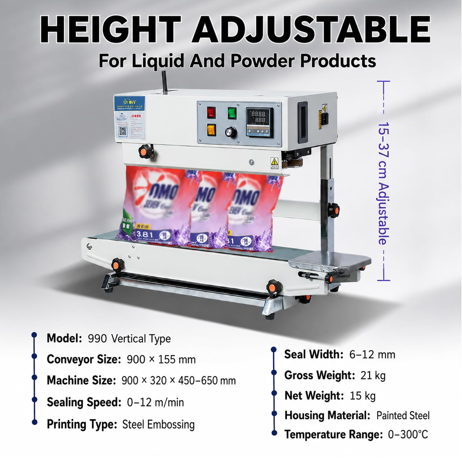 TYH Macchina Sigillatrice Automatica Continua, Sigillatrice A Nastro Verticale Fr-900, Macchina Sigillatrice A Nastro con Controllo della Temperatura A Indicatore, Sigillatrice Orizzontale Continua
