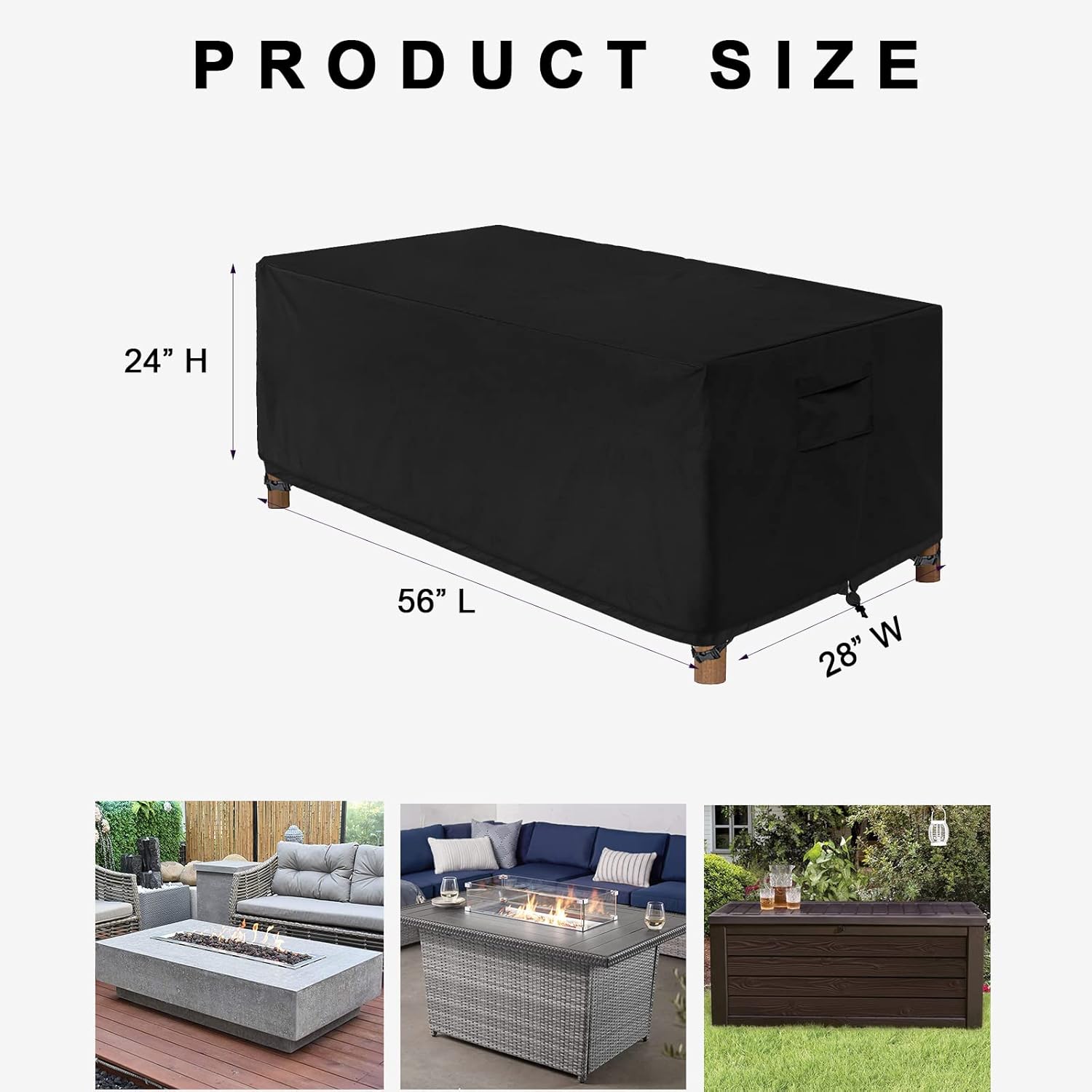 WOMACO Patio Rectangular Fire Pit Cover Waterproof Outdoor Fireplace Cover Heavy Duty Rectangle Fire Table Firepit Cover - 56 x 28 x 24 inches, Black