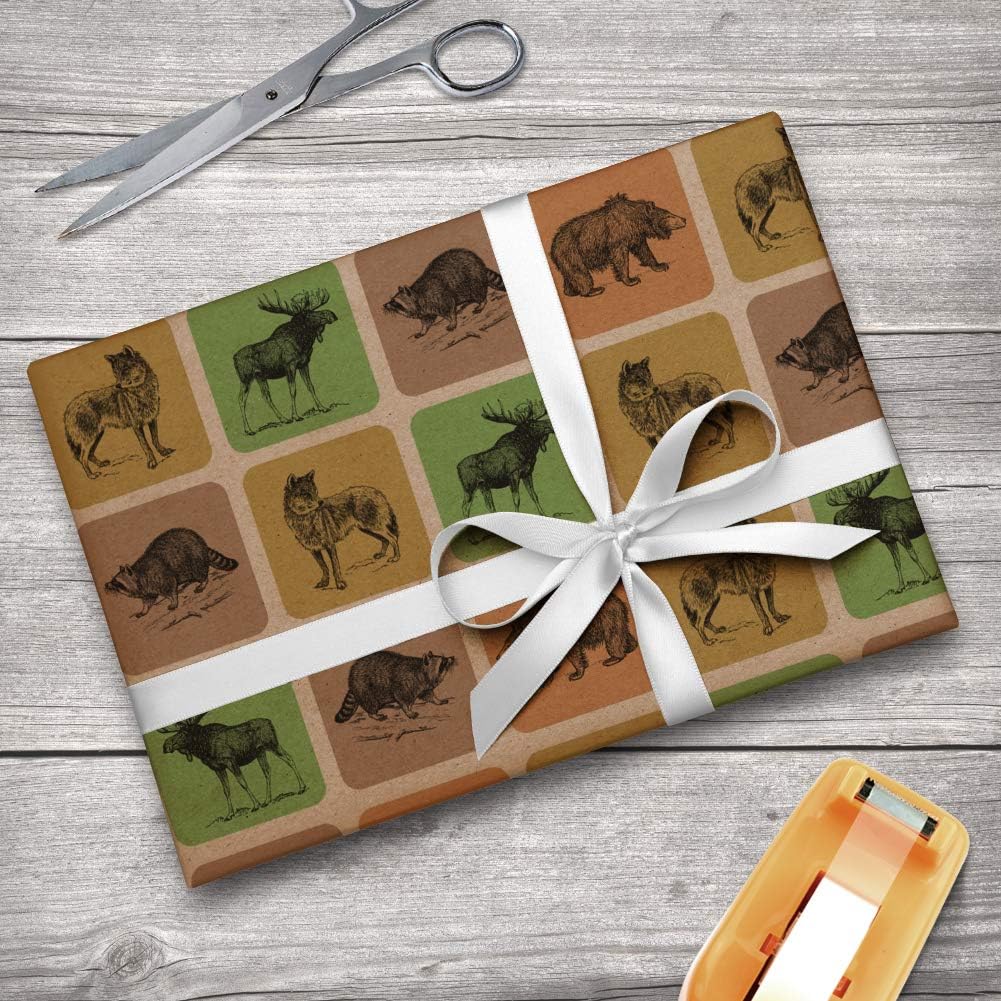 GRAPHICS & MORE Forest Animals Bear Moose Wolf Raccoon Premium Kraft Roll Gift Wrap Wrapping Paper