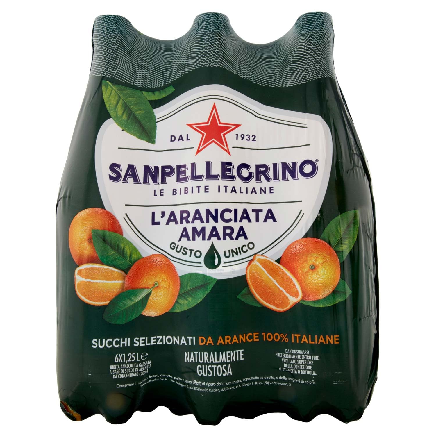 San Pellegrino - Bebida italiana amarga de naranja de Sevilla, 1,25 l, contiene un 20% de naranja real, sin gluten
