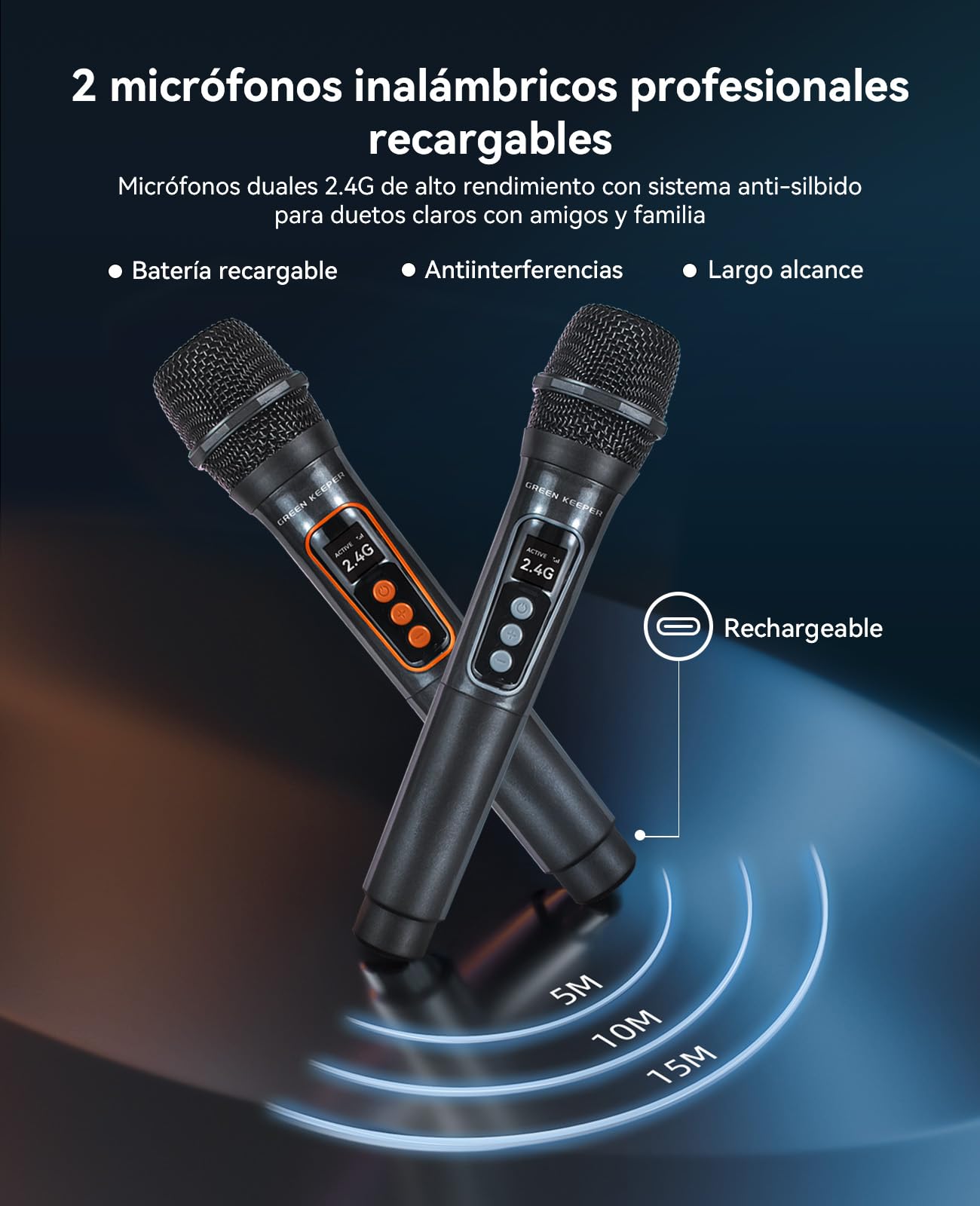 GKD40 Máquina de Karaoke Portátil para Adultos. Altavoz Bluetooth con Sistema PA, 2 Micros Inalámbricos Recargables y Luces LED. Woofer 4", Ideal para Casa, Fiestas al Aire Libre y para Cantar